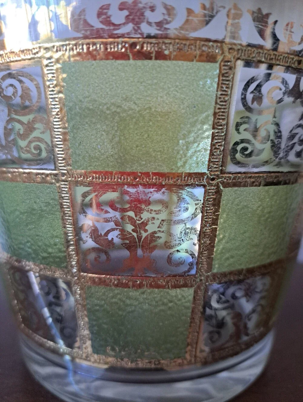 Vtg Culver Prado Glass Ice Bucket Green 22K Gold MCM Barware